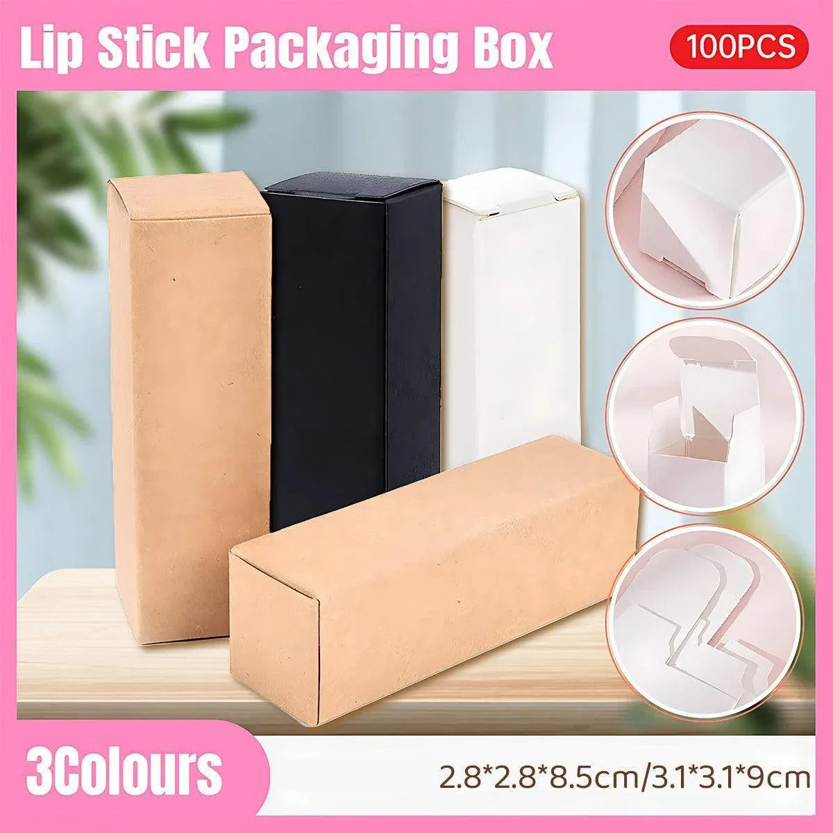 100PCS Empty Lip Balm Tube Packaging Carton Box Lipstick DIY Paper Case 2.8-3.1 - Kraft-3.1x3.1x9cm