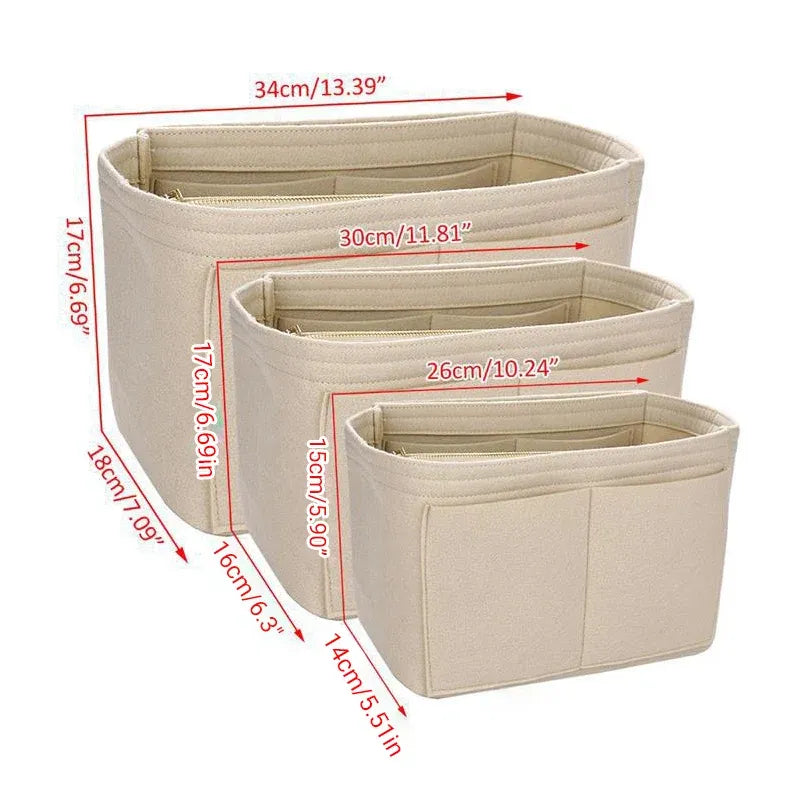 Felt Handbag Organizer Insert with Multiple Pockets for Tote and Purse - Beige L Size