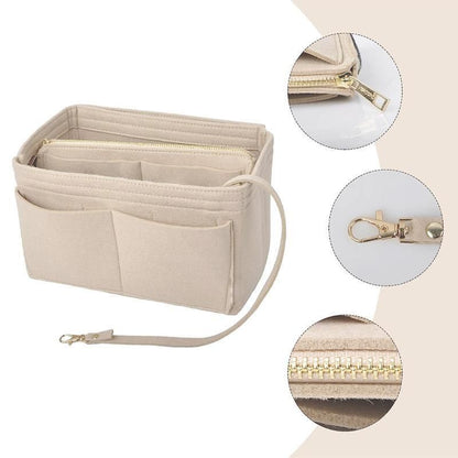 Felt Handbag Organizer Insert with Multiple Pockets for Tote and Purse - Beige L Size