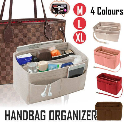 Felt Handbag Organizer Insert with Multiple Pockets for Tote and Purse - Red XL Size