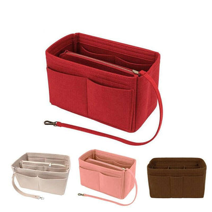 Felt Handbag Organizer Insert with Multiple Pockets for Tote and Purse - Red XL Size