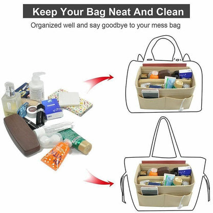 Felt Handbag Organizer Insert with Multiple Pockets for Tote and Purse - Red XL Size