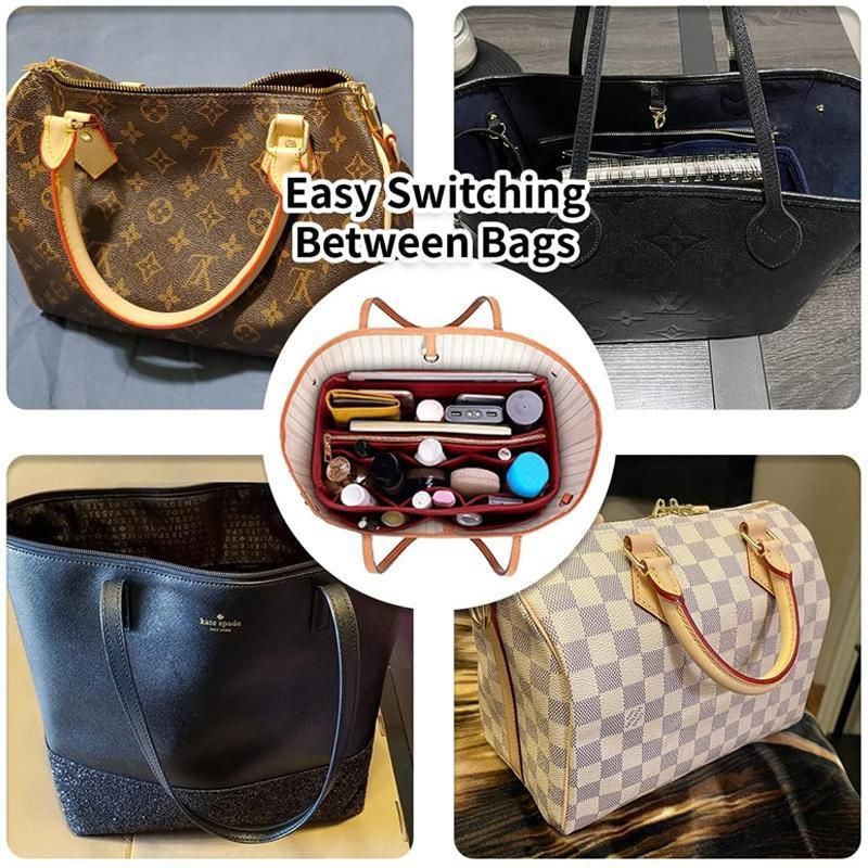 Felt Handbag Organizer Insert with Multiple Pockets for Tote and Purse - Red XL Size