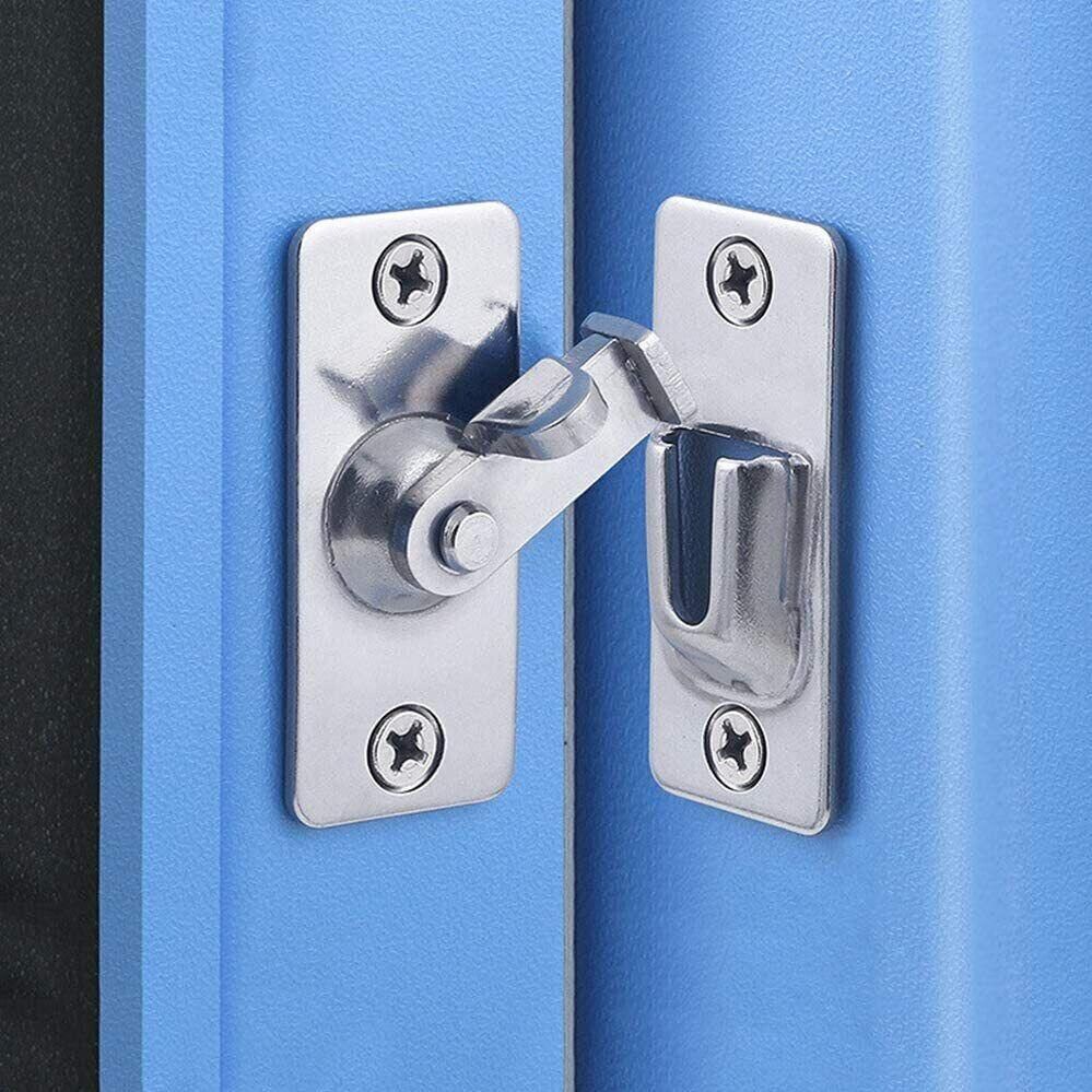 90 Degree Sliding Door Lock Hasp - Stainless Steel Corner Latch - Silver-2PCS