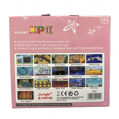 Pocket XP 2 Handheld Game Console – Built-in Classic Games, Game Boy Style, Portable Retro Gaming - Pink