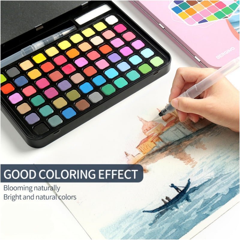 Water paint colour set with brush metal case Portable 60 PCs Concentrated block - Pink