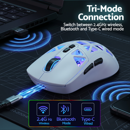 SOLAKAKA SM802 Pro Tri-Mode Gaming Mouse RGB 24000 DPI Hotswap