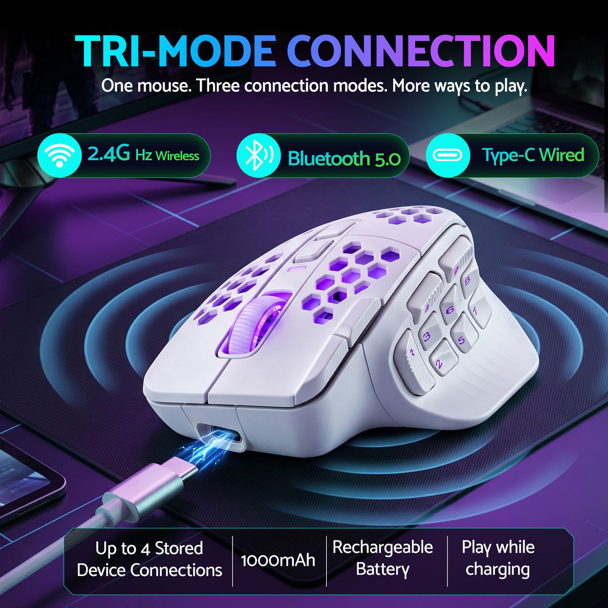 SOLAKAKA Wireless MMO Gaming Mouse 16 Buttons Bluetooth 24000 DPI RGB