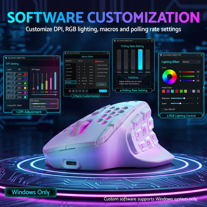 SOLAKAKA Wireless MMO Gaming Mouse 16 Buttons Bluetooth 24000 DPI RGB