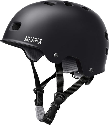 OutdoorMaster Skateboard Cycling Helmet - Two Removable Liners Ventilation Multi-Sport Scooter Roller Skate Inline Skating Rollerblading for  Adults-Black-Small