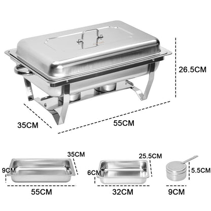 Alston 4.5LX2 Chafing Dish Set, Premium 410 Stainless Steel Buffet Warmer, Bain Marie Food Server with Fuel Holders & Lid, Stackable Catering Equipment for Hotels, Parties, Weddings & Banquets, Silver