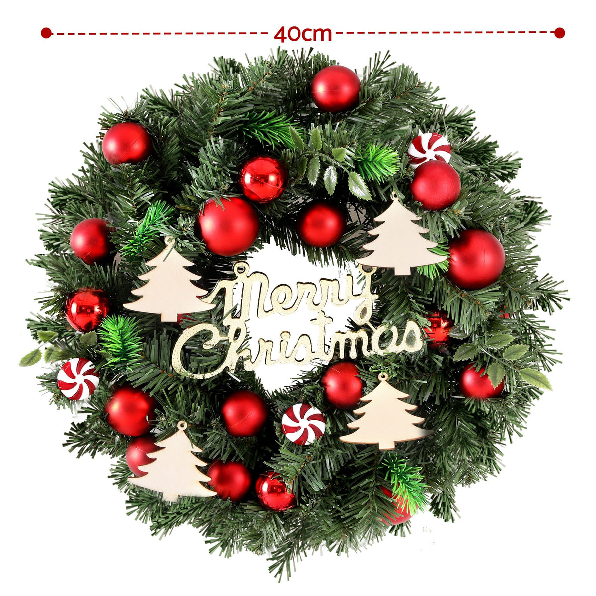Jingle Jollys Christmas Wreath 40CM Xmas Garland Baubles Ornaments Party Decor
